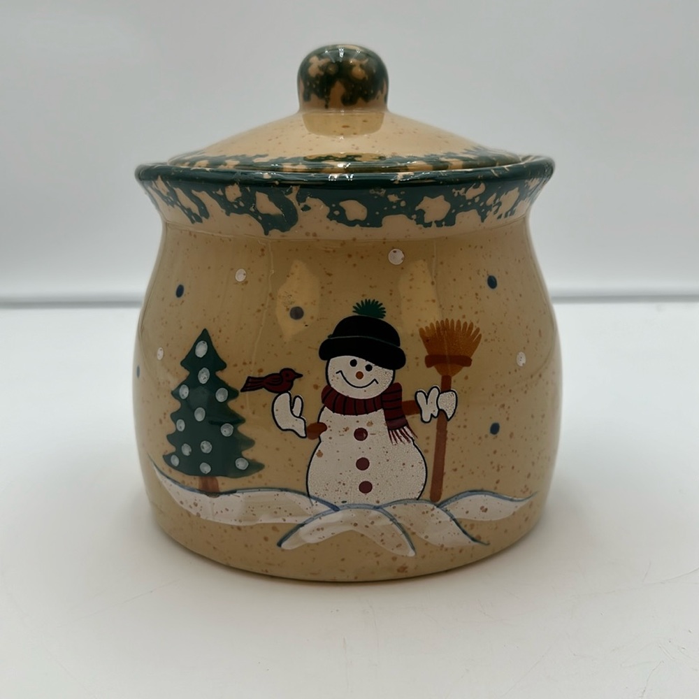 Country Snowman Stoneware Crock with Lid/ Cookie Jar